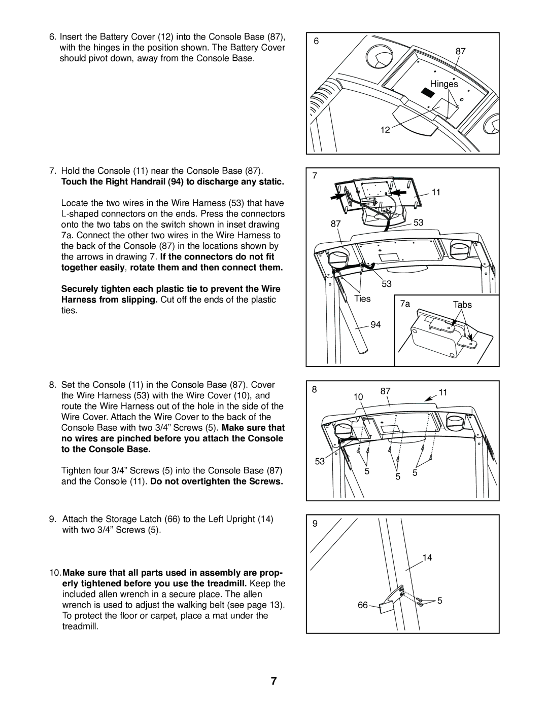 Weslo WLTL29820 user manual Touch the Right Handrail 94 to discharge any static 