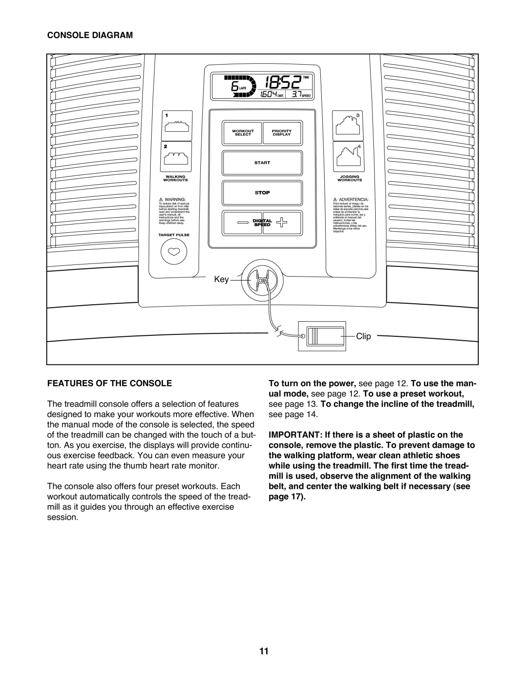 Weslo WLTL29911.0 user manual Console Diagram, Features of the Console 