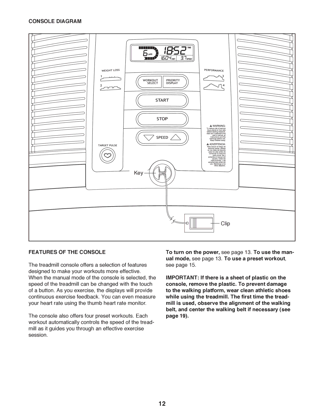 Weslo WLTL31312.0 user manual Console Diagram, Features of the Console 