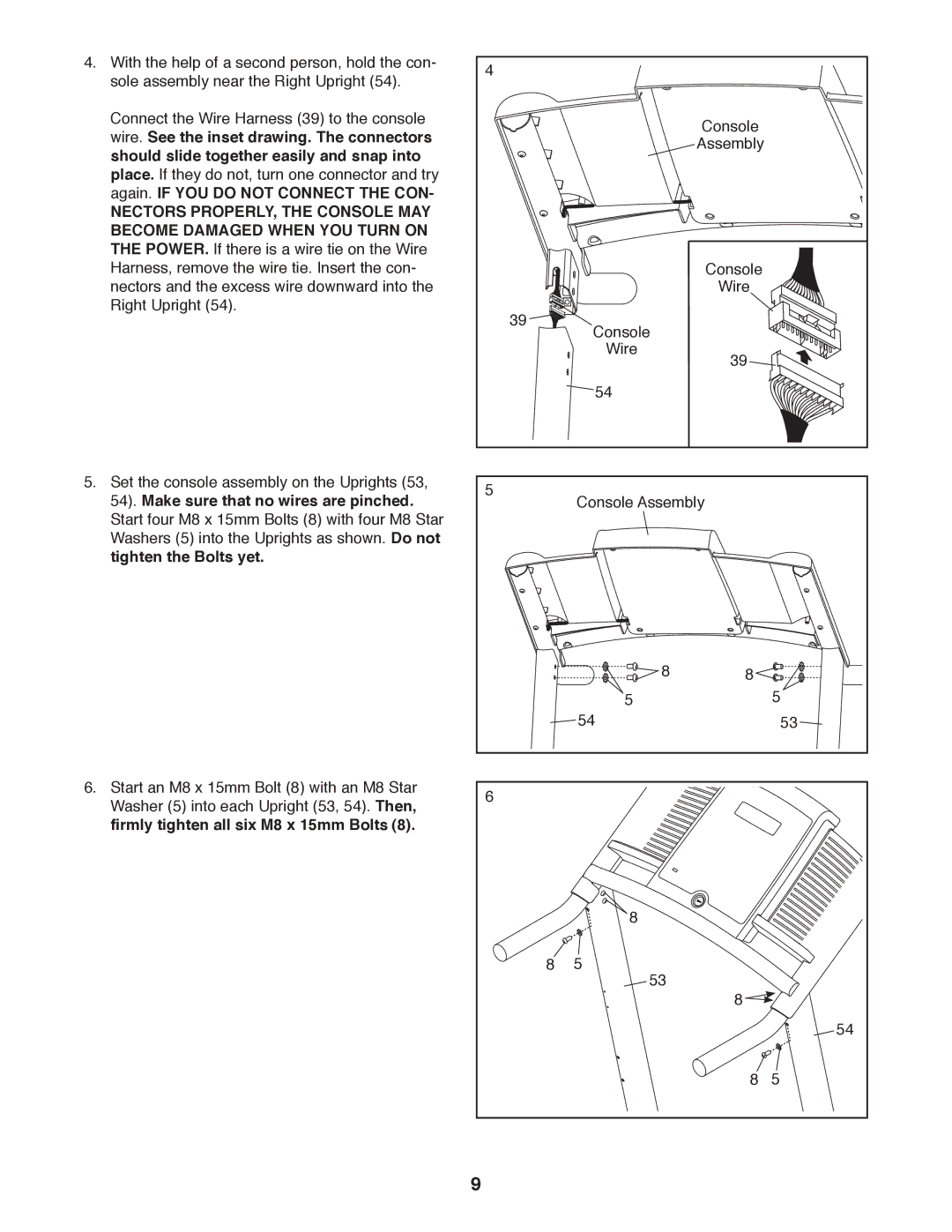 Weslo WLTL31312.0 user manual Wire. See the inset drawing. The connectors, Should slide together easily and snap into 