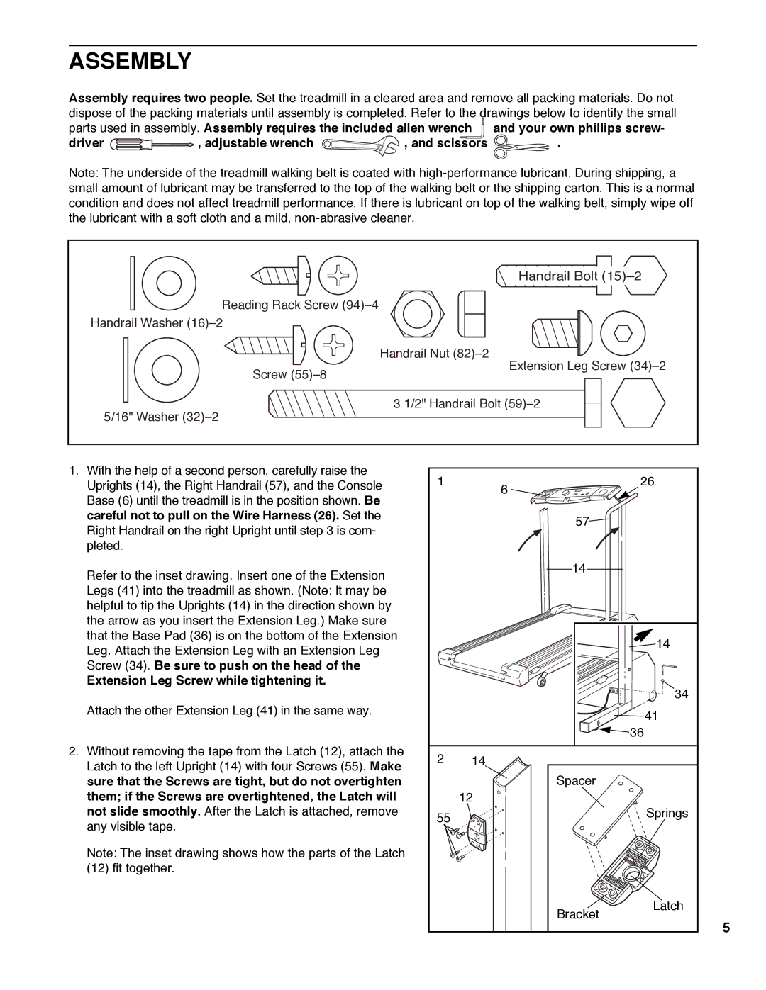 Weslo WLTL33090 user manual Assembly, Driver , adjustable wrench , and scissors, Extension Leg Screw while tightening it 