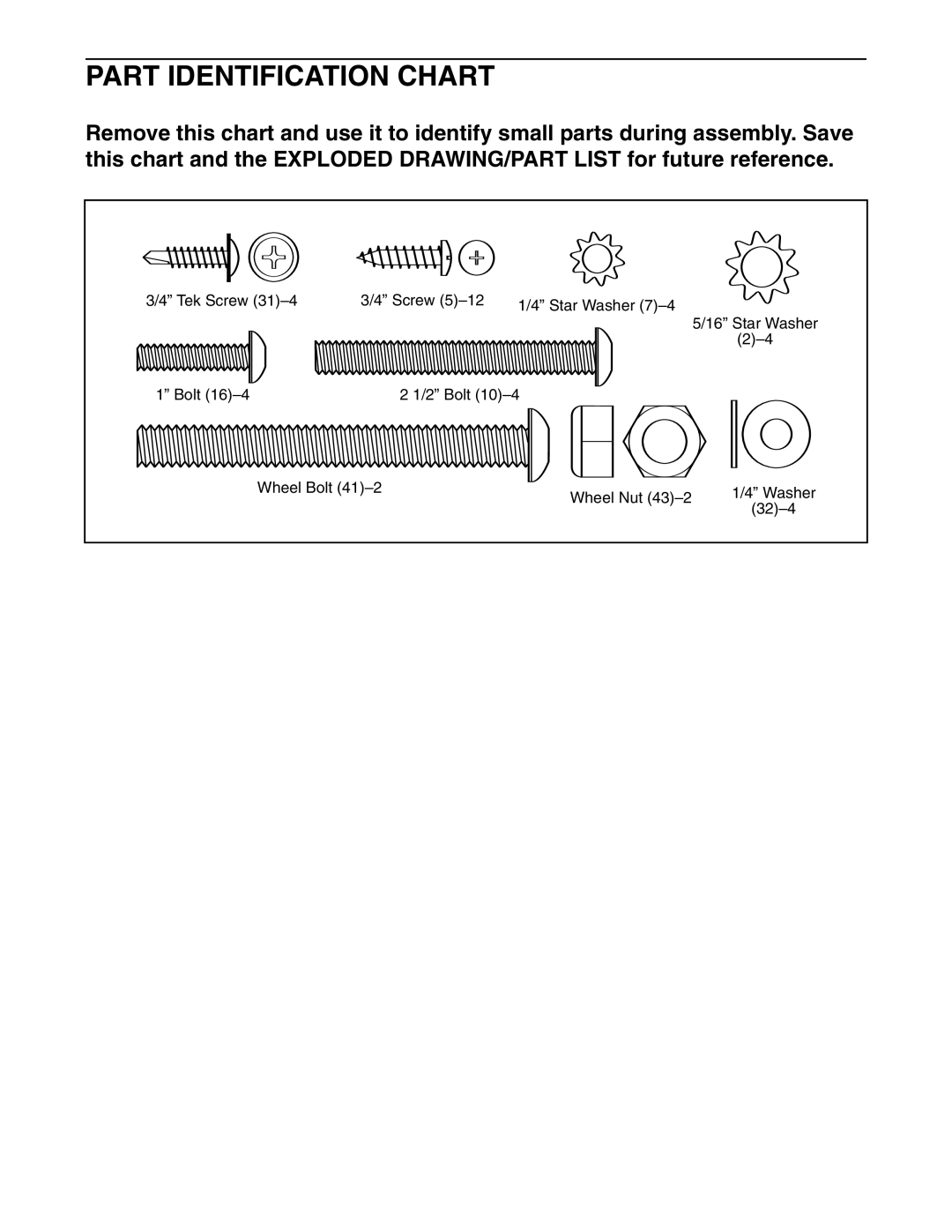 Weslo WLTL33205.0 user manual Part Identification Chart 