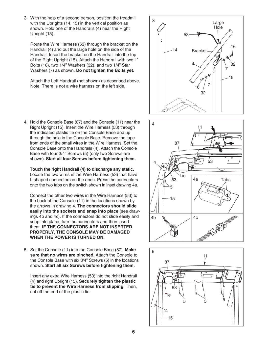 Weslo WLTL33205.0 user manual Insert any extra Wire Harness 53 into the right Handrail 