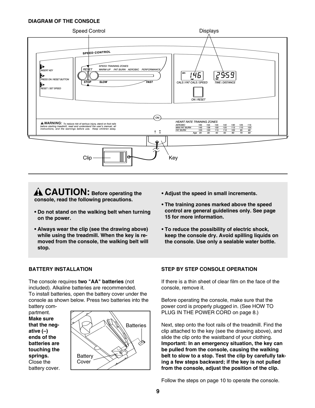 Weslo WLTL33205.0 user manual Diagram of the Console, Battery Installation, Step by Step Console Operation 