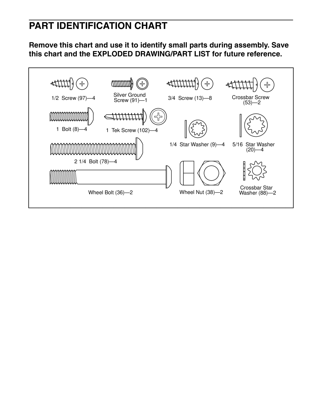 Weslo WLTL34300 user manual Part Identification Chart 