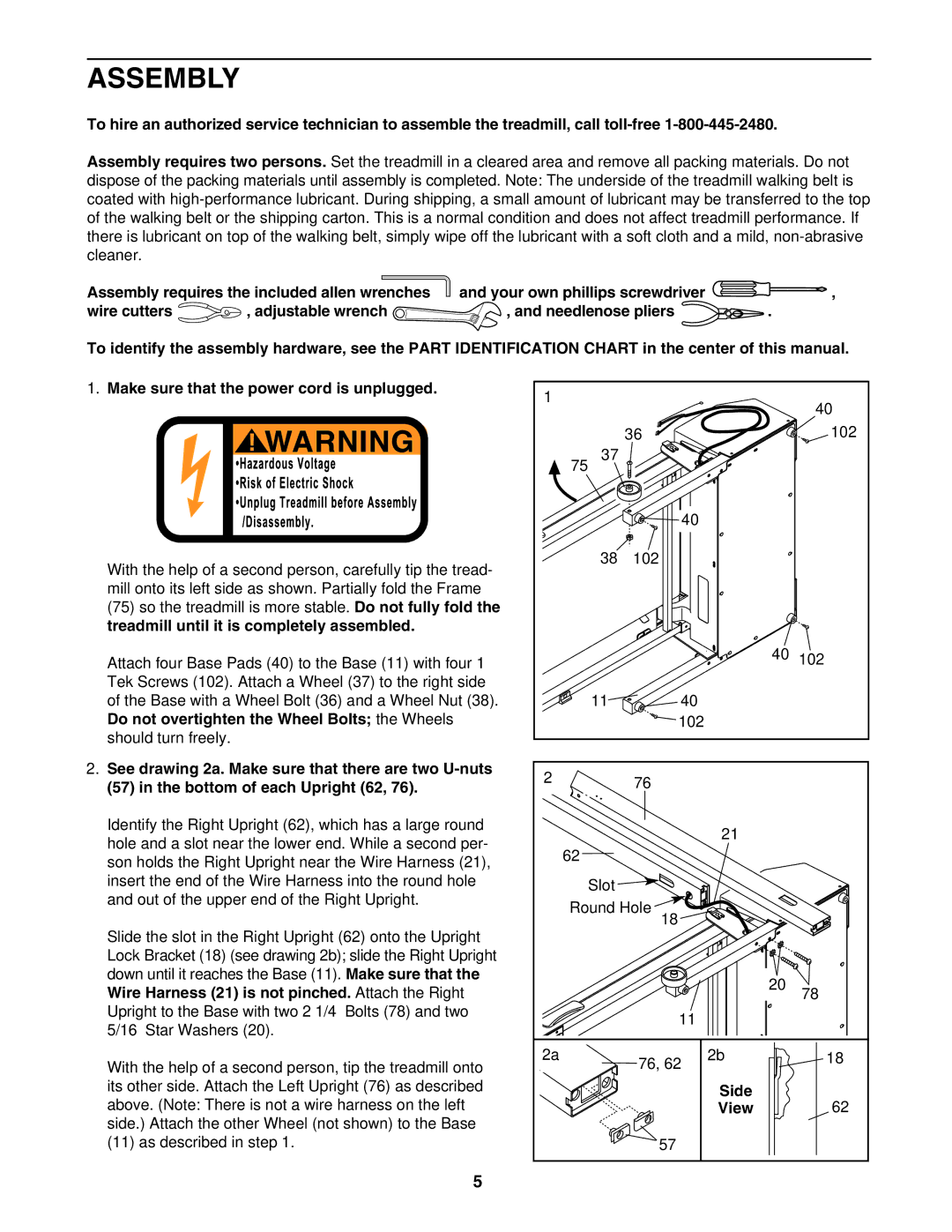 Weslo WLTL34300 user manual Assembly, Side View 