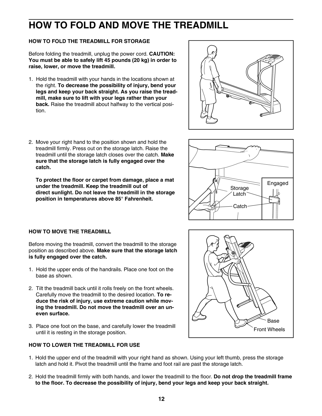 Weslo WLTL35530 HOW to Fold and Move the Treadmill, HOW to Fold the Treadmill for Storage, HOW to Move the Treadmill 