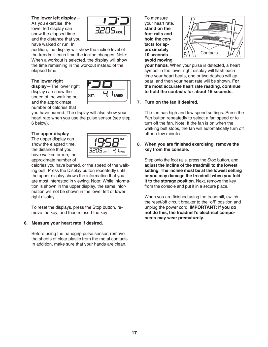 Weslo WLTL37308.0 user manual Measure your heart rate if desired, Proximately Contacts Seconds- avoid moving 