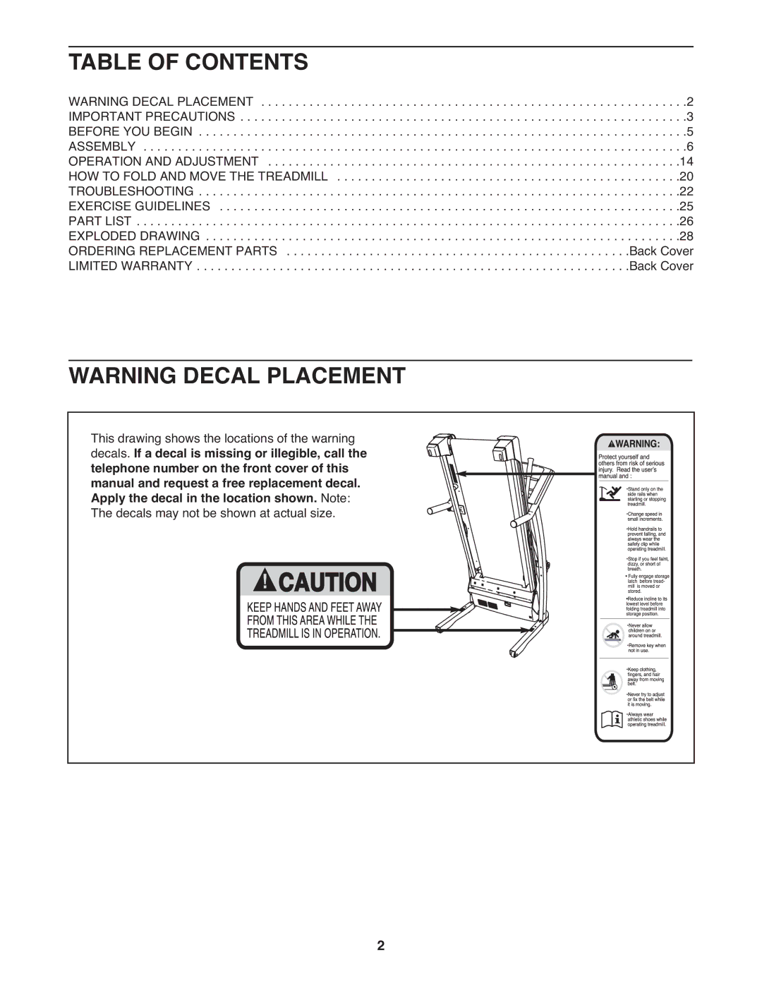 Weslo WLTL37308.0 user manual Table of Contents 