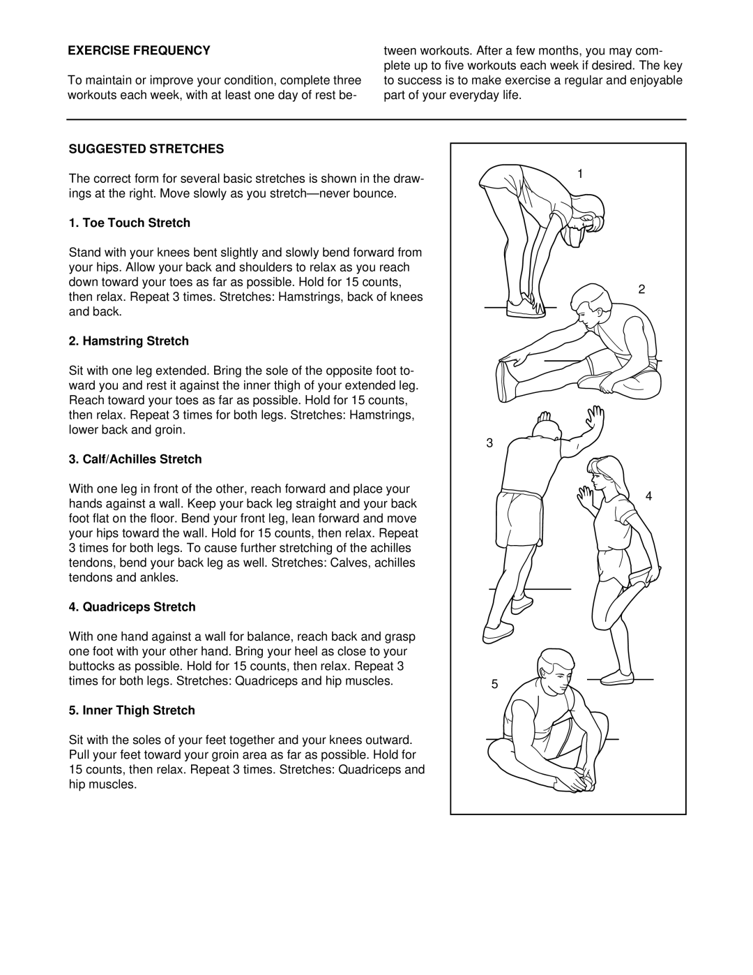 Weslo WLTL39093 user manual Exercise Frequency, Suggested Stretches 