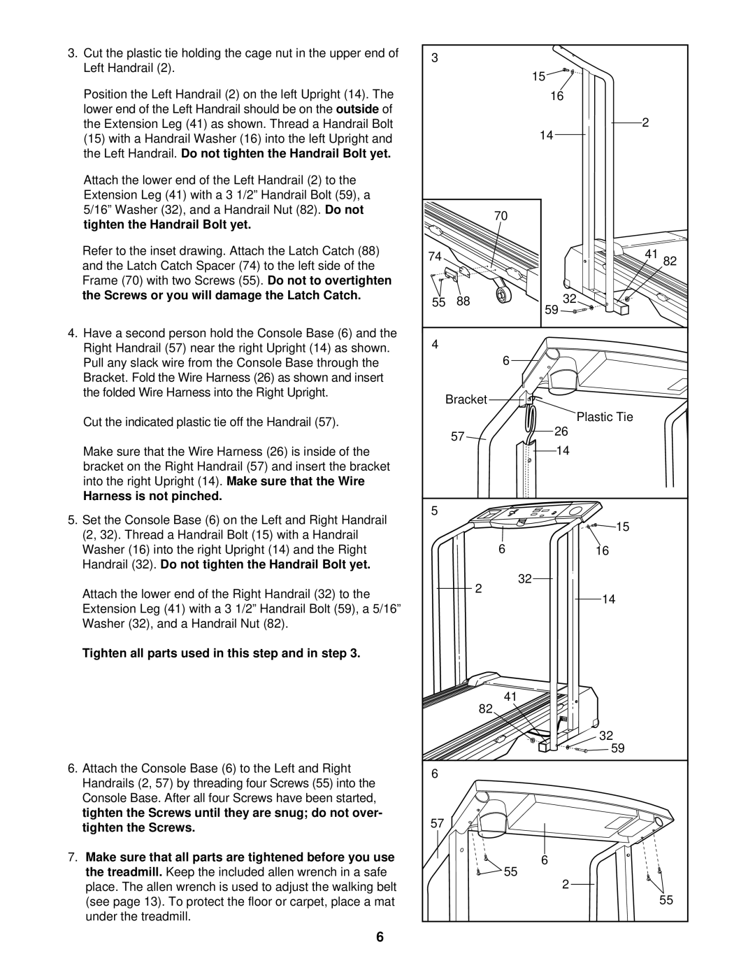 Weslo WLTL39093 user manual Harness is not pinched, Tighten all parts used in this step and in step 