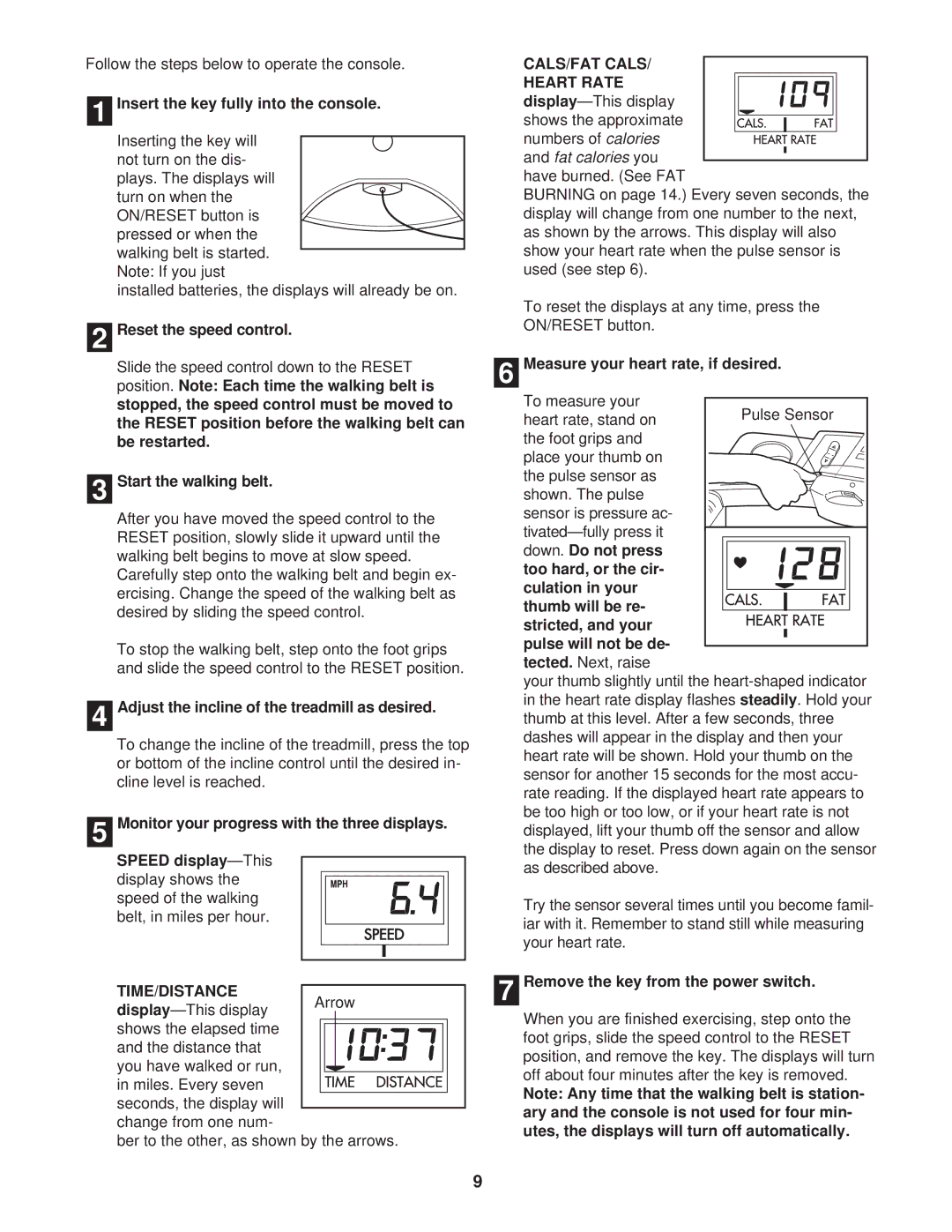 Weslo WLTL39112 user manual Time/Distance, CALS/FAT Cals 