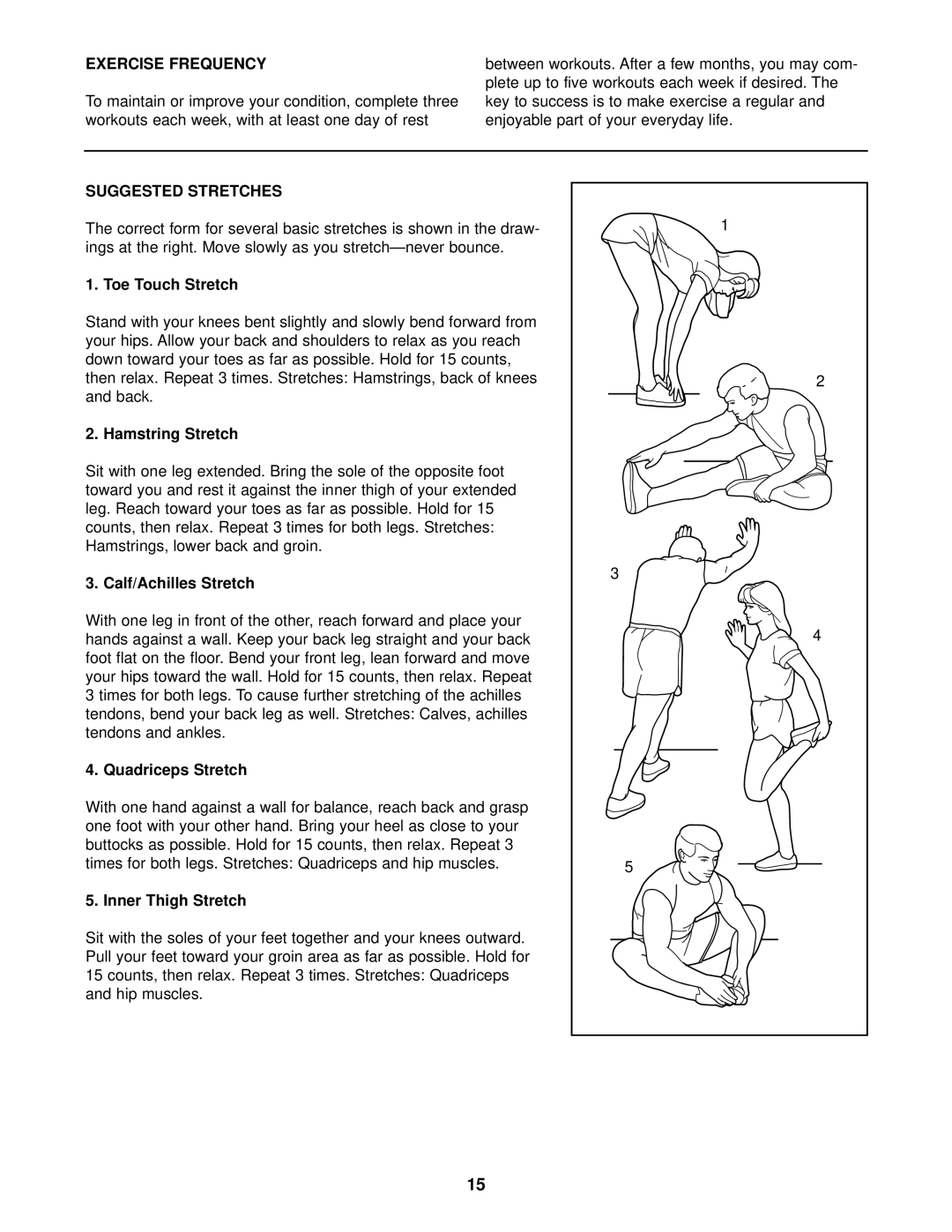 Weslo WLTL39201 user manual Exercise Frequency, Suggested Stretches 