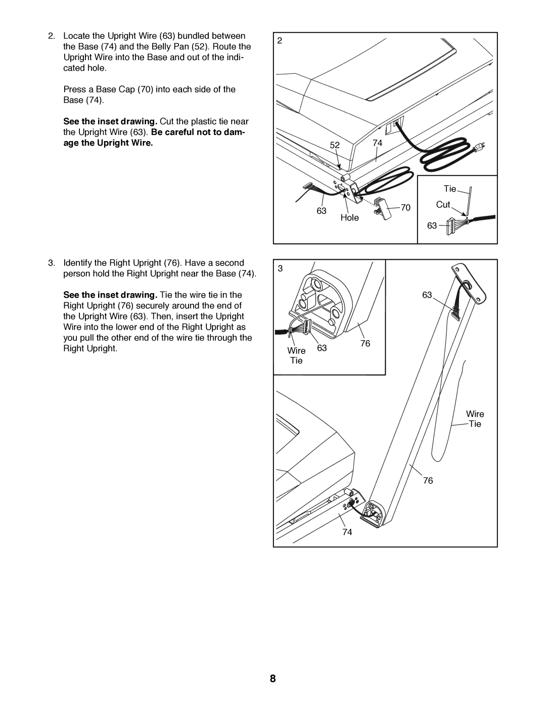 Weslo WLTL39312.0 user manual Age the Upright Wire, See the inset drawing. Tie the wire tie 