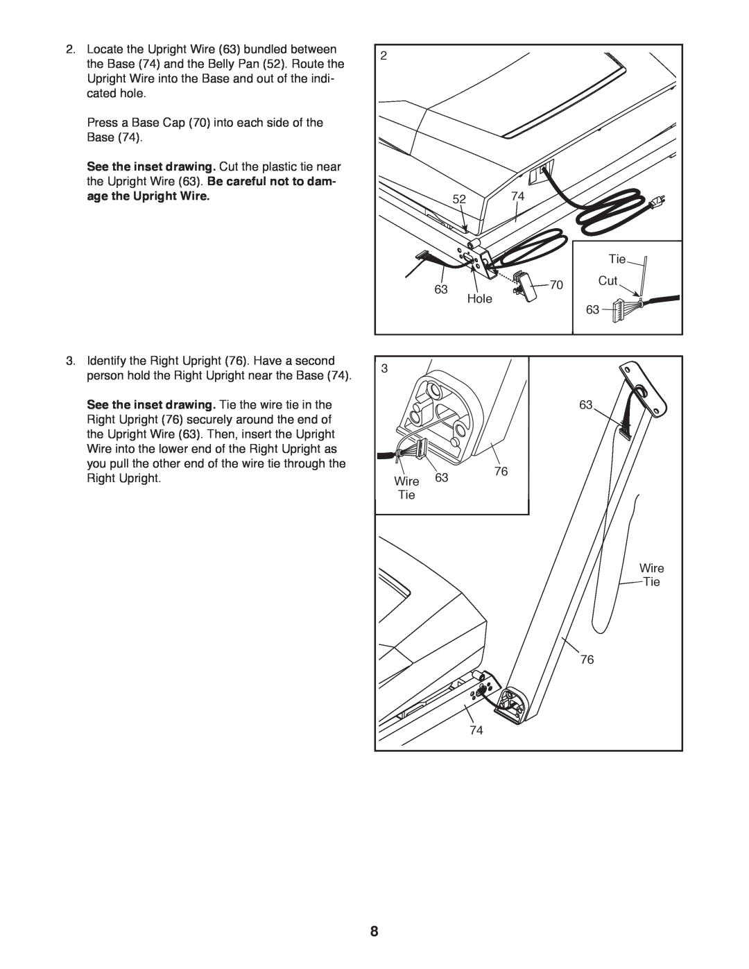 Weslo WLTL39312.0 user manual age the Upright Wire, See the inset drawing. Tie the wire tie in the 