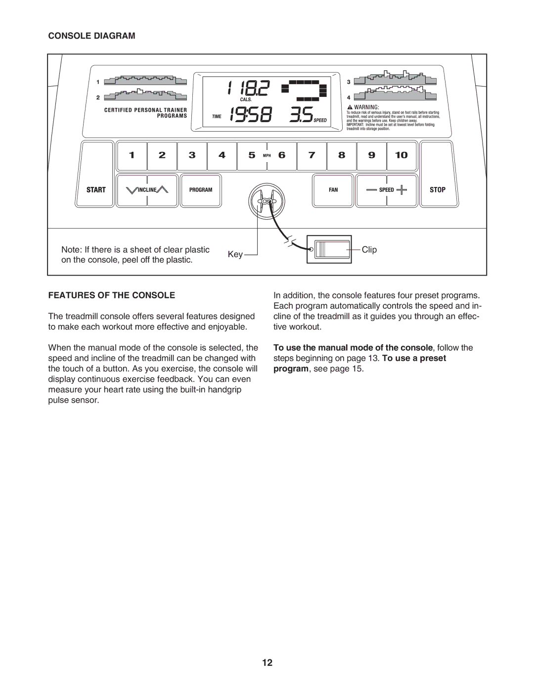 Weslo WLTL39806.0 user manual Console Diagram, Features of the Console 