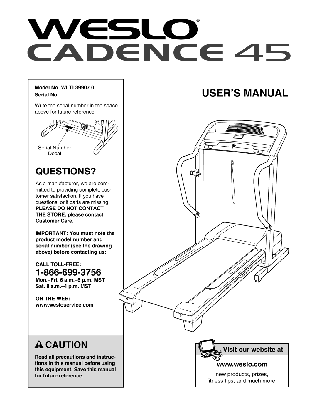 Weslo WLTL39907.0 user manual Questions?, Please do not Contact, Call TOLL-FREE, On the WEB 