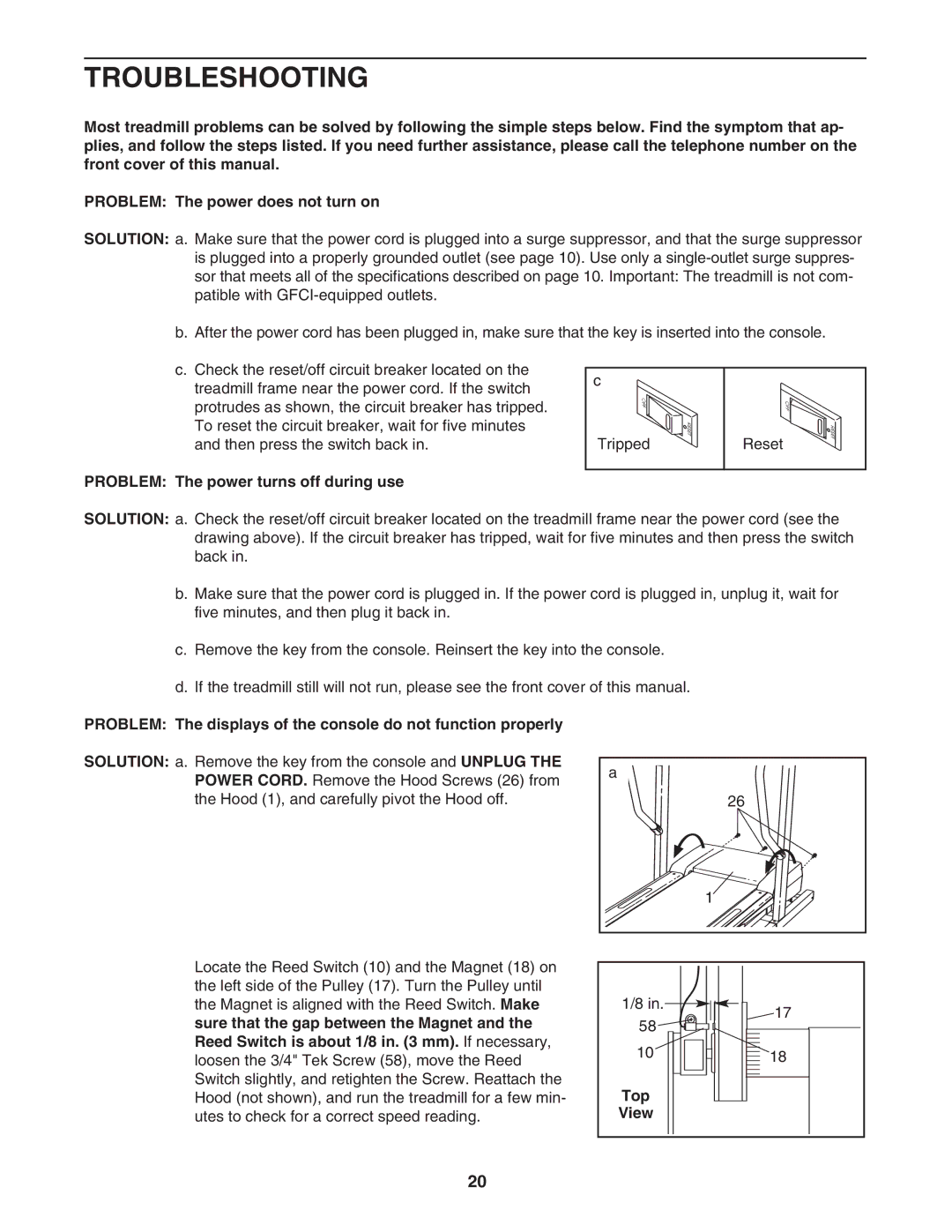 Weslo WLTL39907.0 user manual Troubleshooting, Problem The power turns off during use, Top 