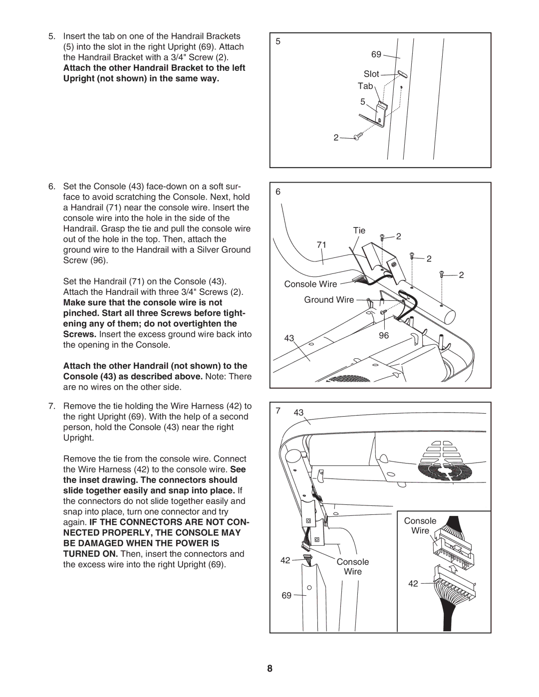 Weslo WLTL39907.0 user manual Attach the other Handrail Bracket to the left, Upright not shown in the same way 