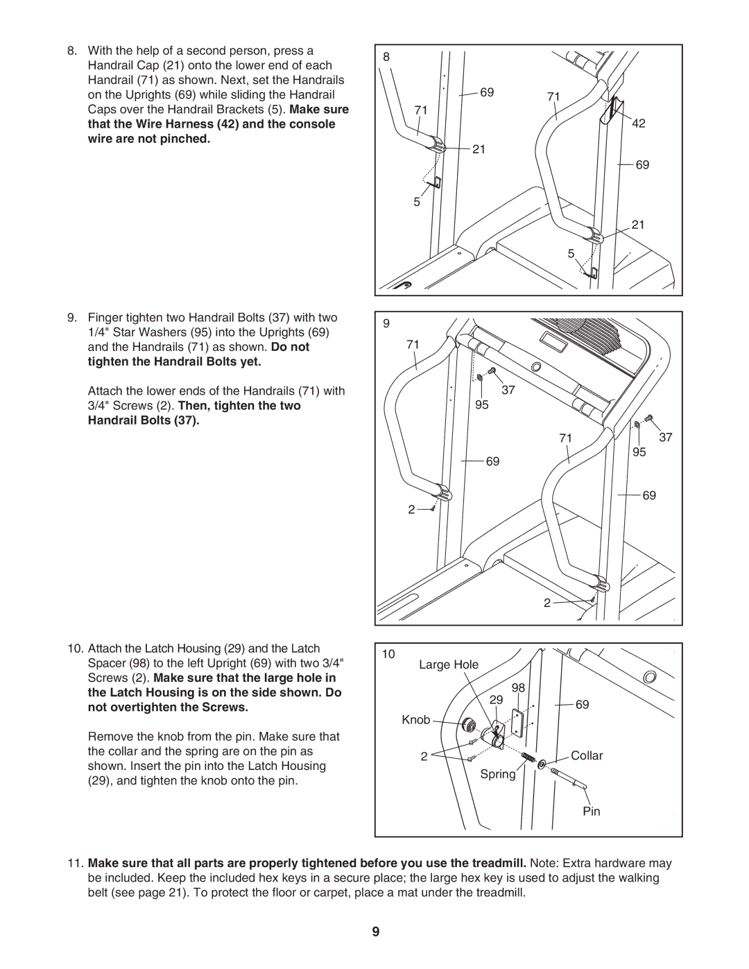 Weslo WLTL39907.0 user manual Handrail Bolts 