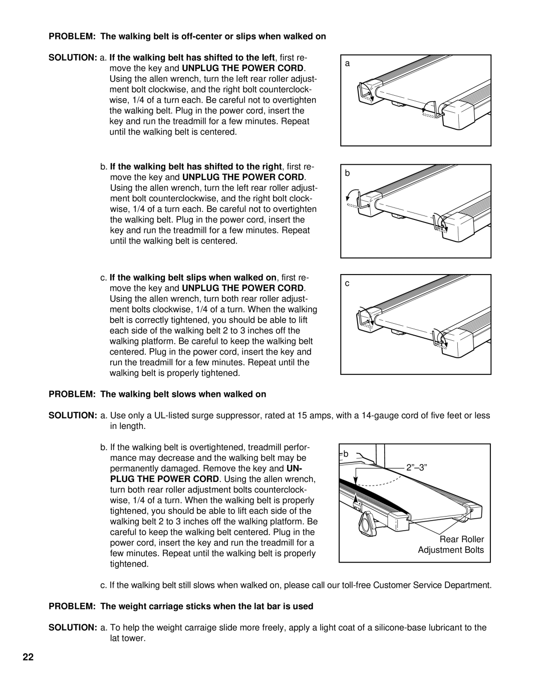 Weslo WLTL46080 user manual Problem The weight carriage sticks when the lat bar is used 