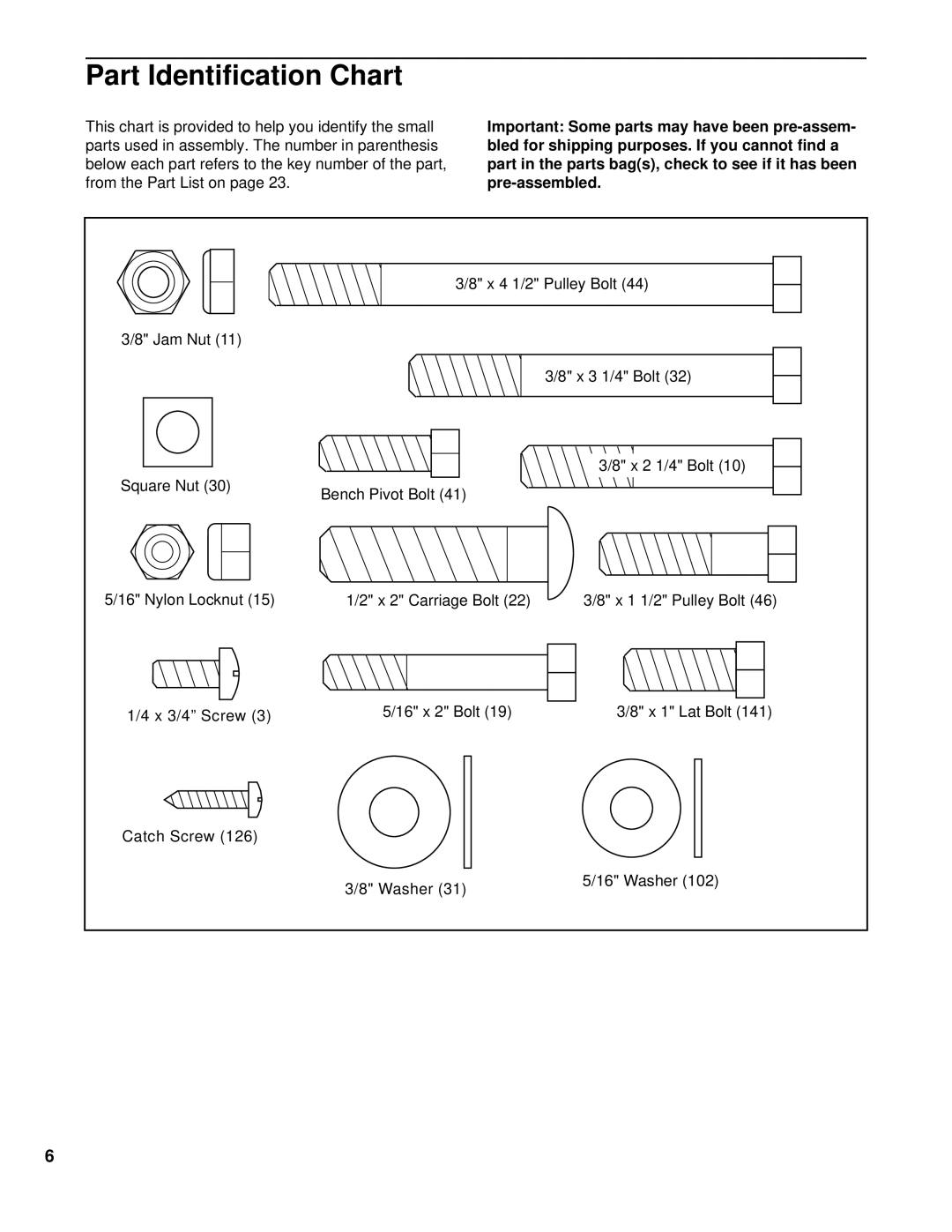 Weslo WLTL46080 user manual Part Identification Chart 