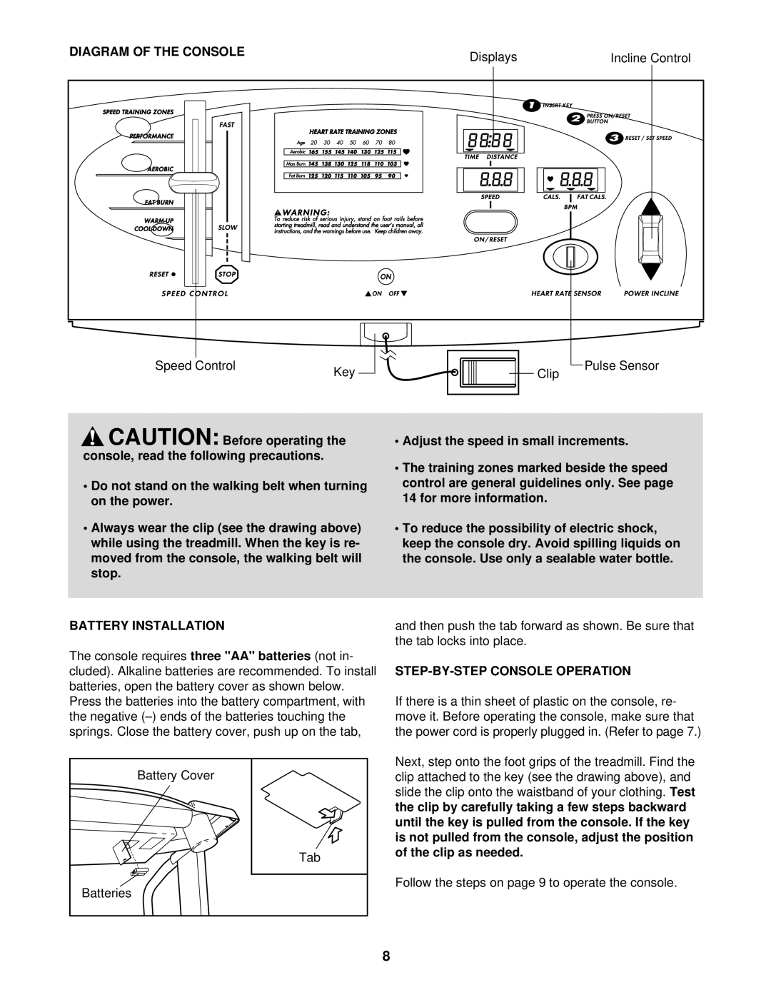 Weslo WLTL48410 user manual Diagram of the Console, Battery Installation, STEP-BY-STEP Console Operation 