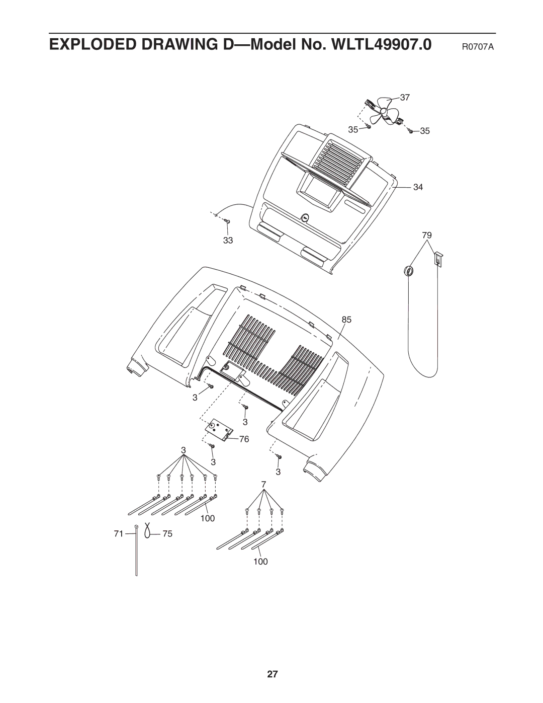 Weslo user manual Exploded Drawing D-Model No. WLTL49907.0 R0707A 