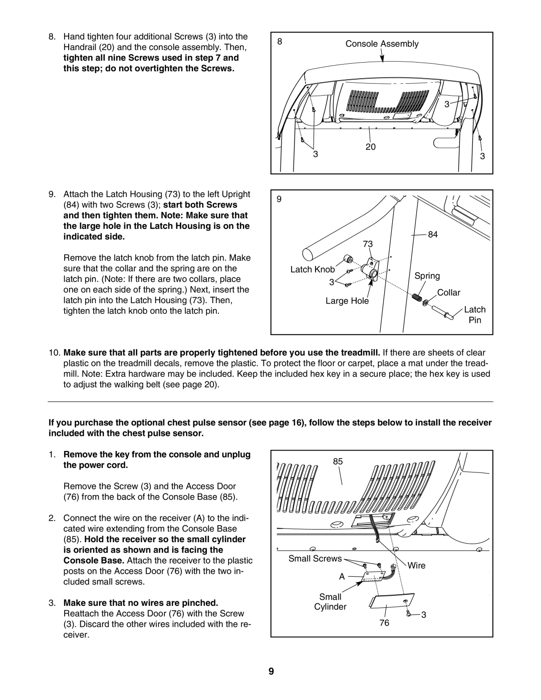 Weslo WLTL49907.0 user manual Make sure that no wires are pinched 