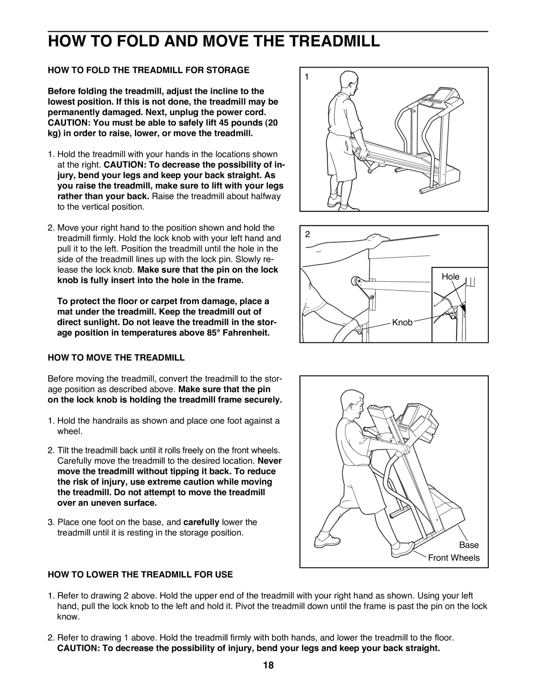 Weslo WLTL62790 HOW to Fold and Move the Treadmill, HOW to Fold the Treadmill for Storage, HOW to Move the Treadmill 