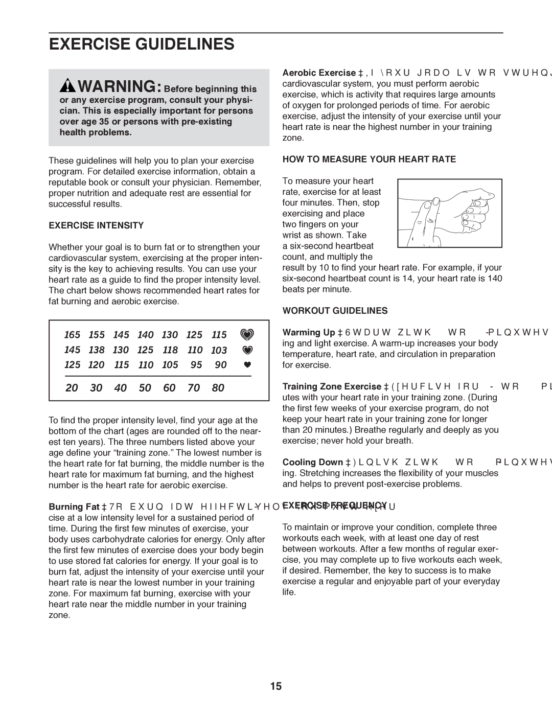 Weslo WLTL99312.0 user manual Exercise Guidelines, Exercise Intensity, HOW to Measure Your Heart Rate, Workout Guidelines 