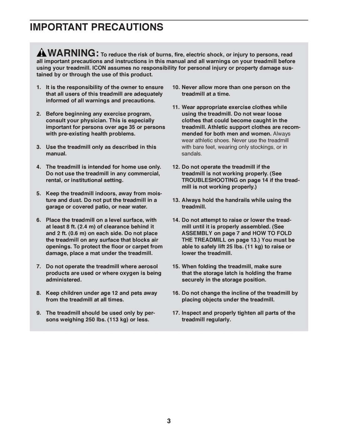 Weslo WLTL99312.0 user manual Important Precautions 