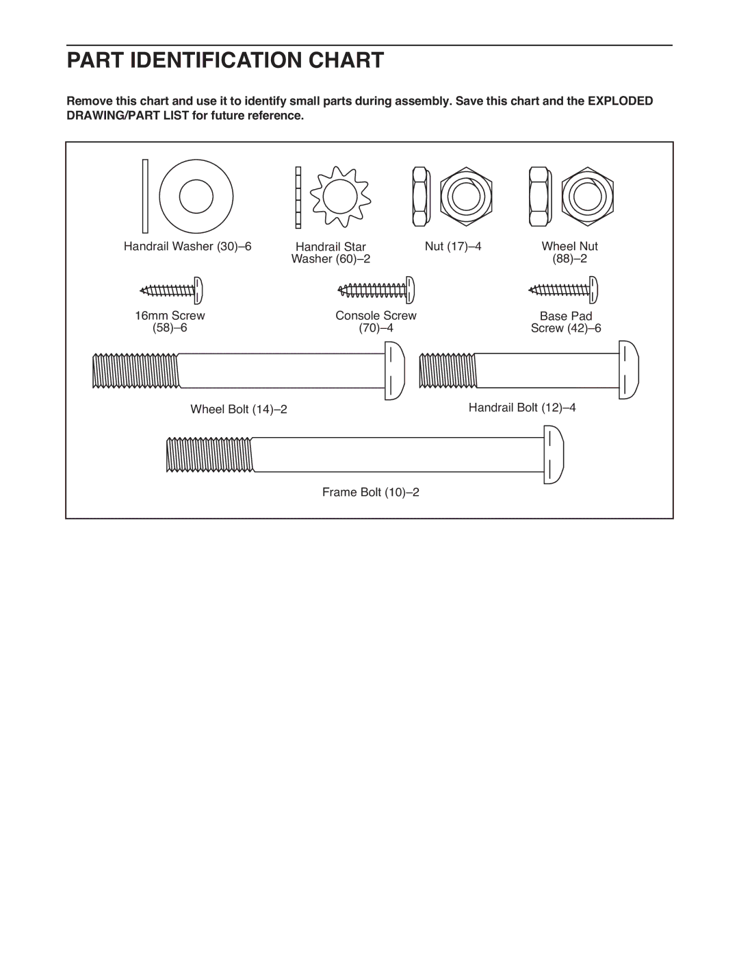 Weslo WMTL19408 user manual Part Identification Chart 