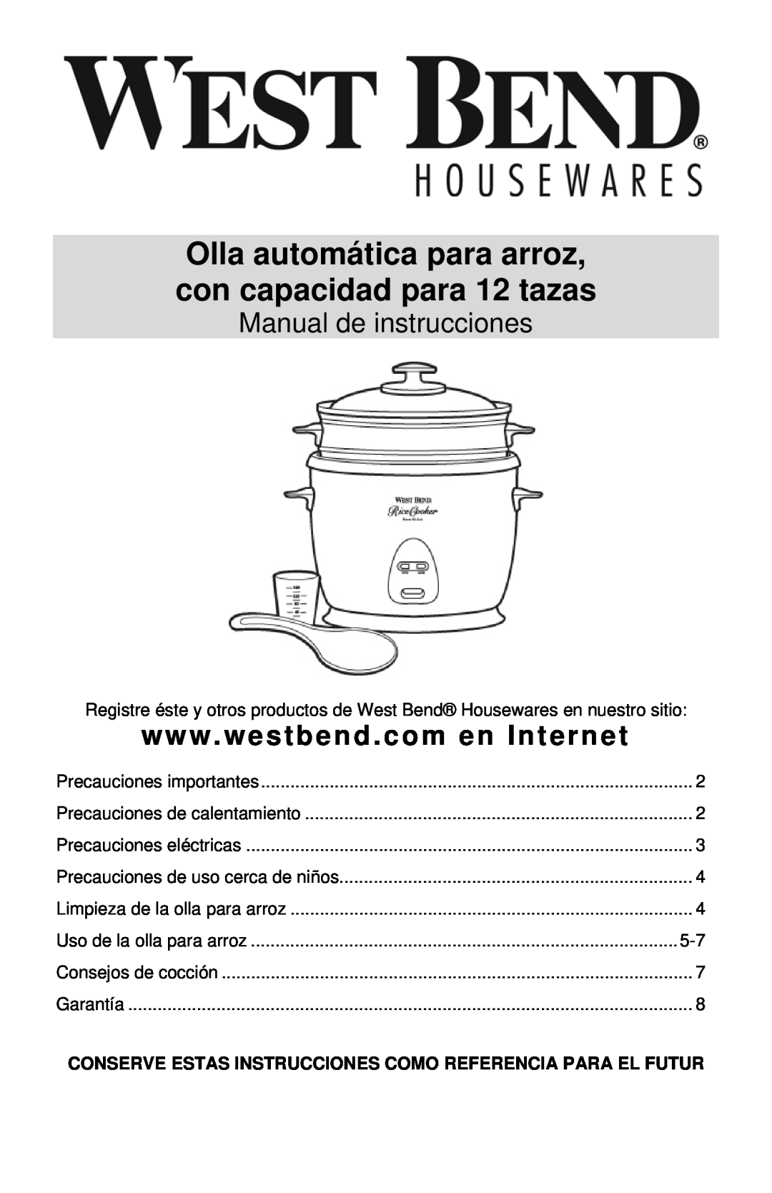 West Bend 12-Cup Automatic Rice Cooker instruction manual Manual de instrucciones 