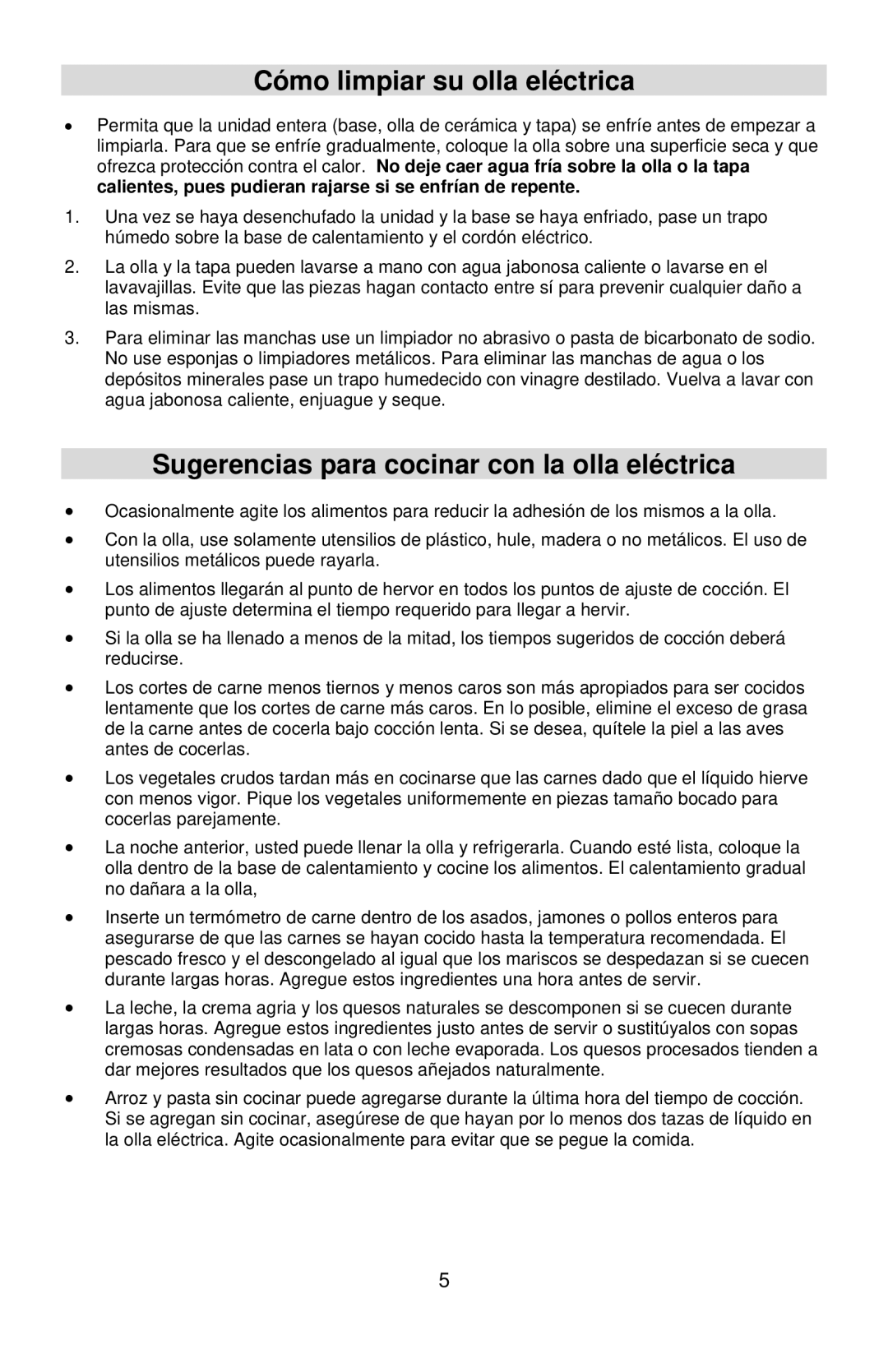 West Bend 3-4 Quart Crockery Cooker Cómo limpiar su olla eléctrica, Sugerencias para cocinar con la olla eléctrica 