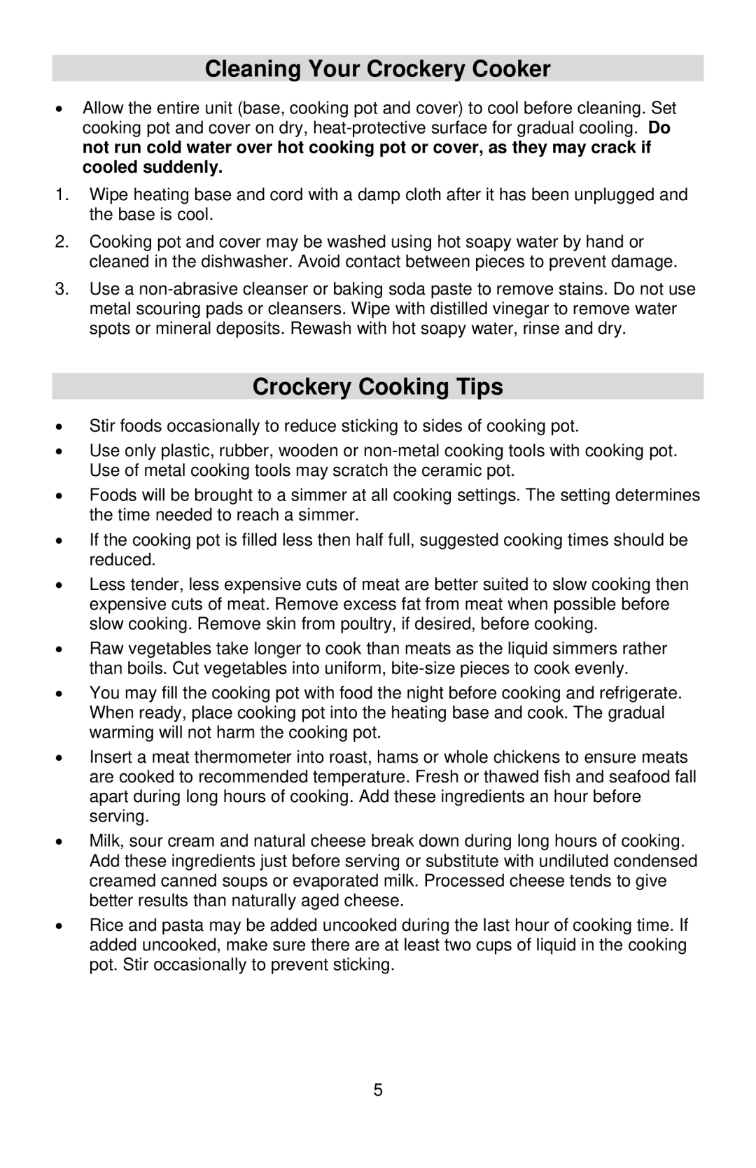 West Bend 3-4 Quart Crockery Cooker instruction manual Cleaning Your Crockery Cooker, Crockery Cooking Tips 