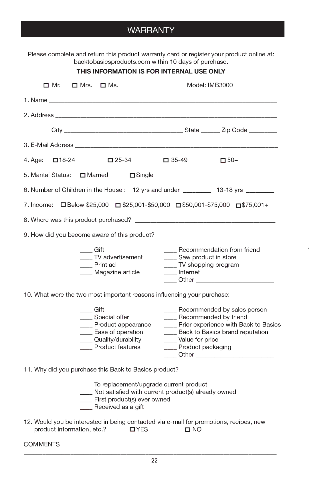 West Bend 3000 manual This Information is for Internal USE only 