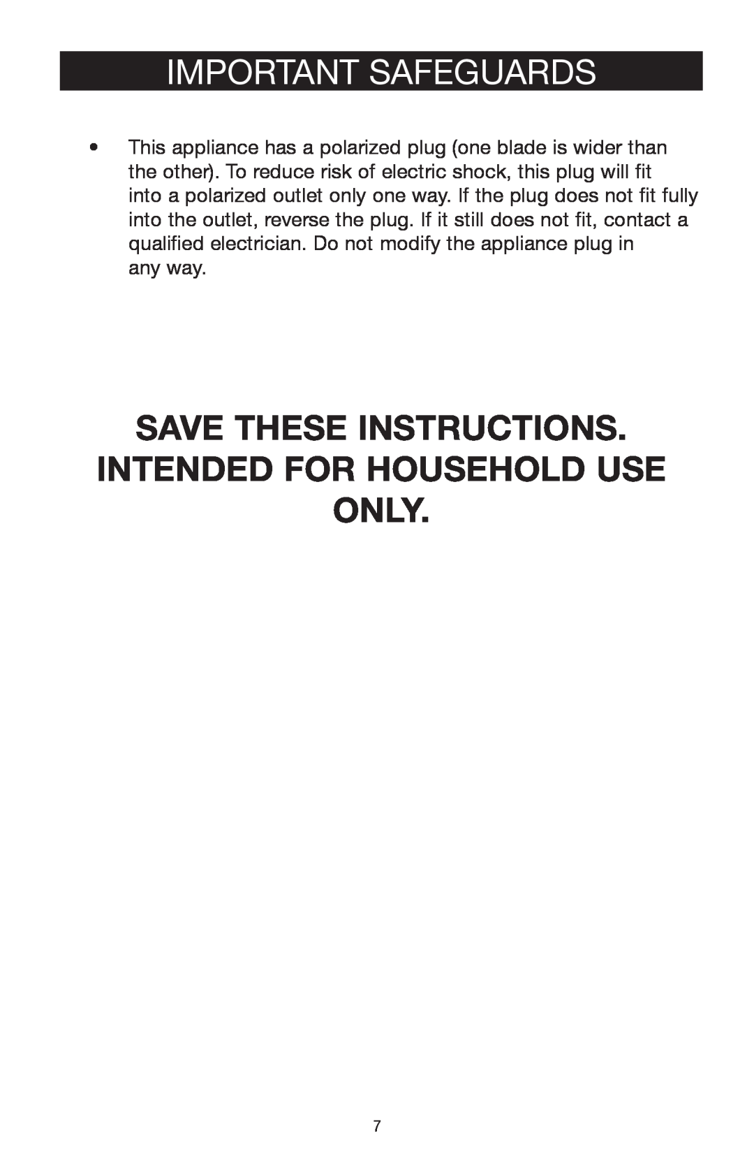 West Bend 3000 manual Important Safeguards, Save These Instructions Intended For Household Use Only 