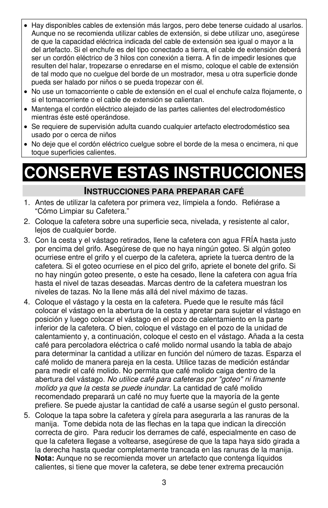 West Bend 33600 instruction manual Conserve Estas Instrucciones, Instrucciones Para Preparar Café 