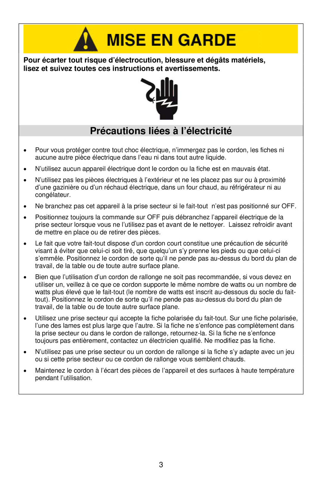 West Bend 5 6 Quart CrockeryTM Cooker instruction manual Précautions liées à l’électricité 