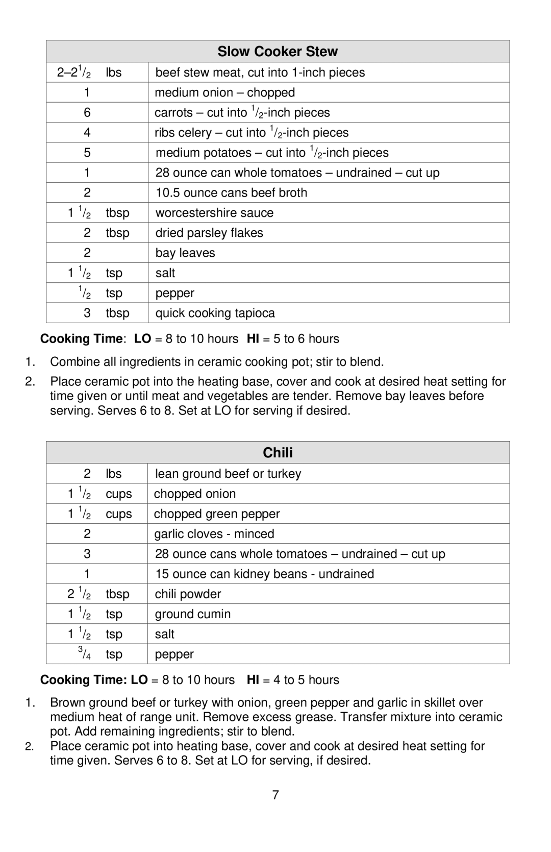 West Bend 5 6 Quart CrockeryTM Cooker instruction manual Slow Cooker Stew, Chili 