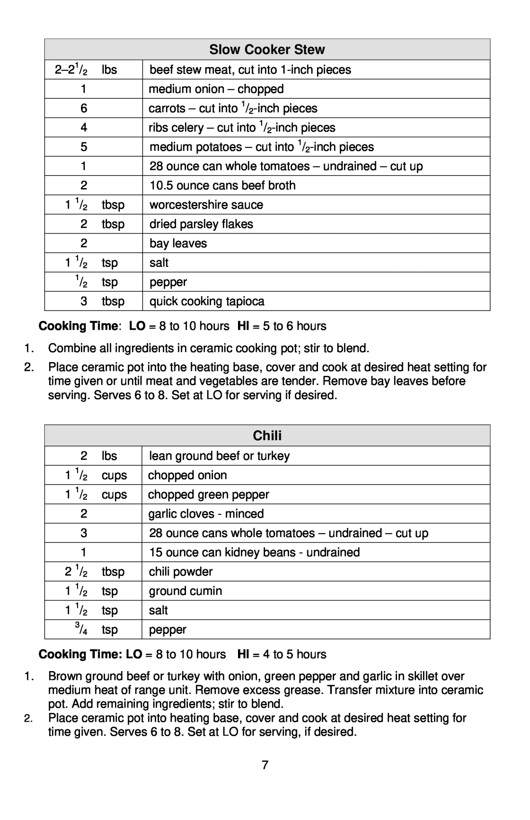 West Bend 5 6 Quart CrockeryTM Cooker instruction manual Slow Cooker Stew, Chili, Cooking Time 