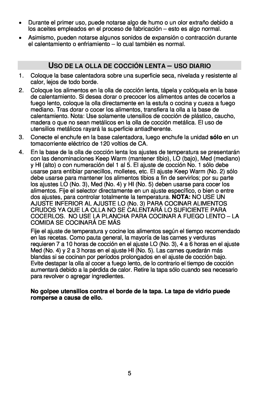 West Bend 5-6 QUART SLOW COOKERS instruction manual Uso De La Olla De Cocción Lenta - Uso Diario 
