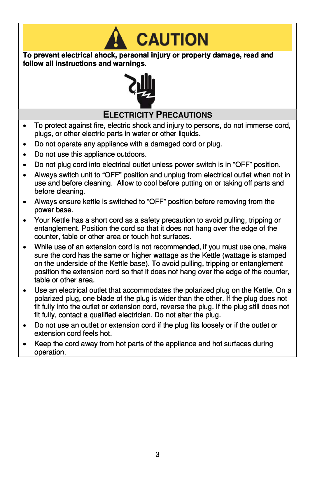 West Bend 53783 instruction manual Electricity Precautions 