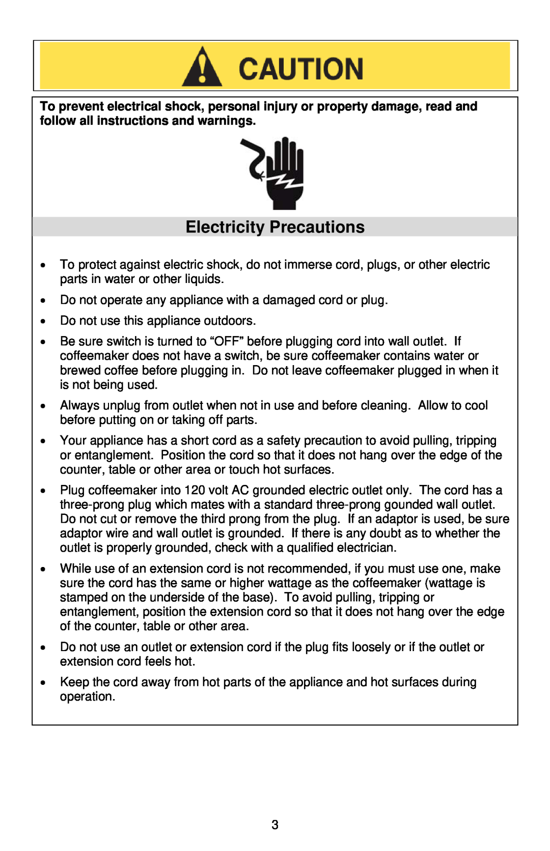 West Bend 59055 instruction manual Electricity Precautions 