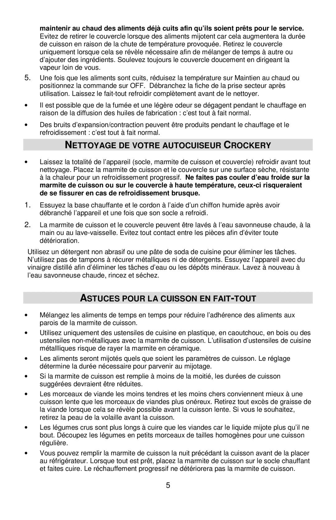 West Bend 7, 6 instruction manual Nettoyage DE Votre Autocuiseur Crockery, Astuces Pour LA Cuisson EN FAIT-TOUT 