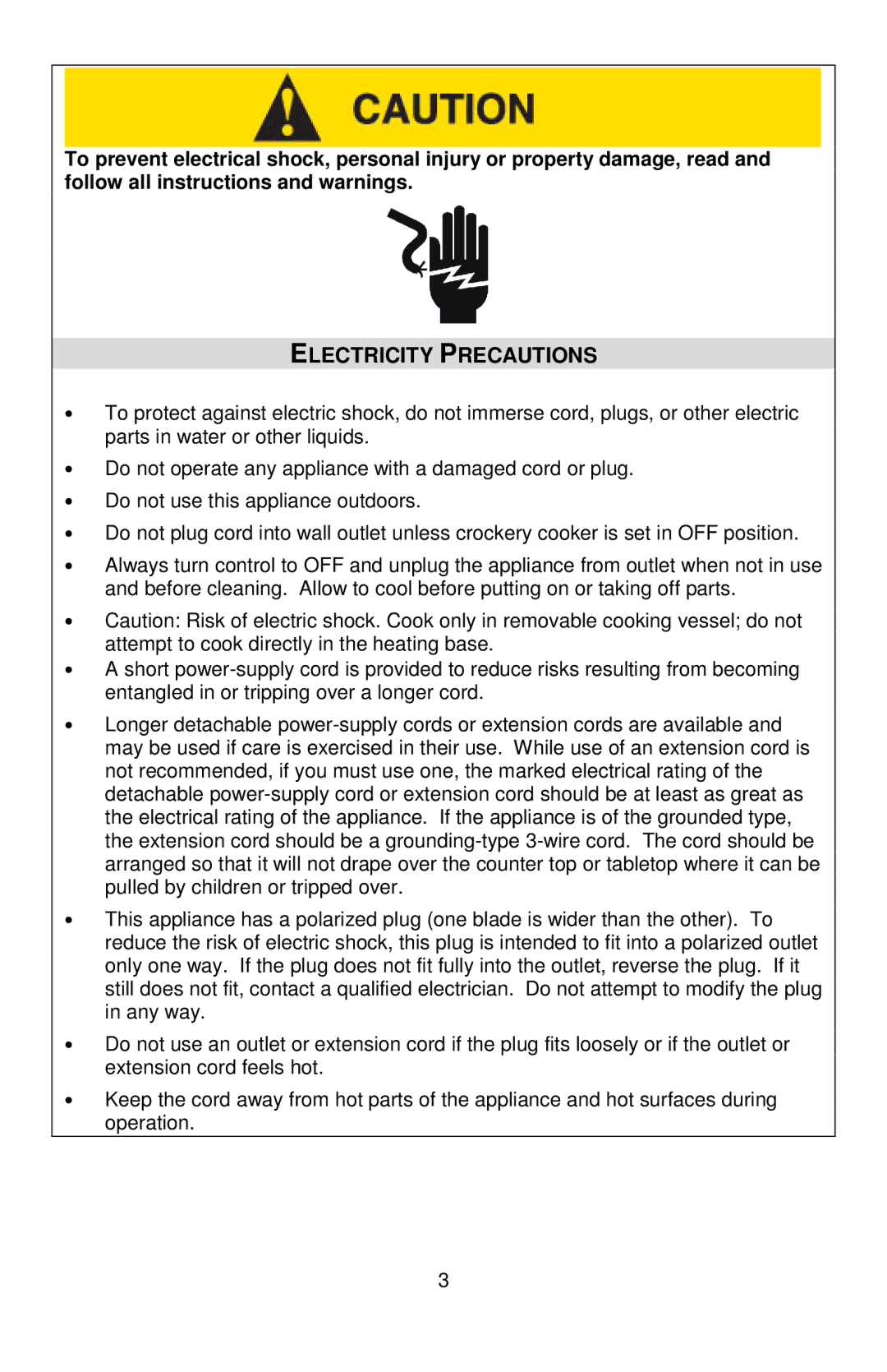 West Bend 7, 6 instruction manual Electricity Precautions 