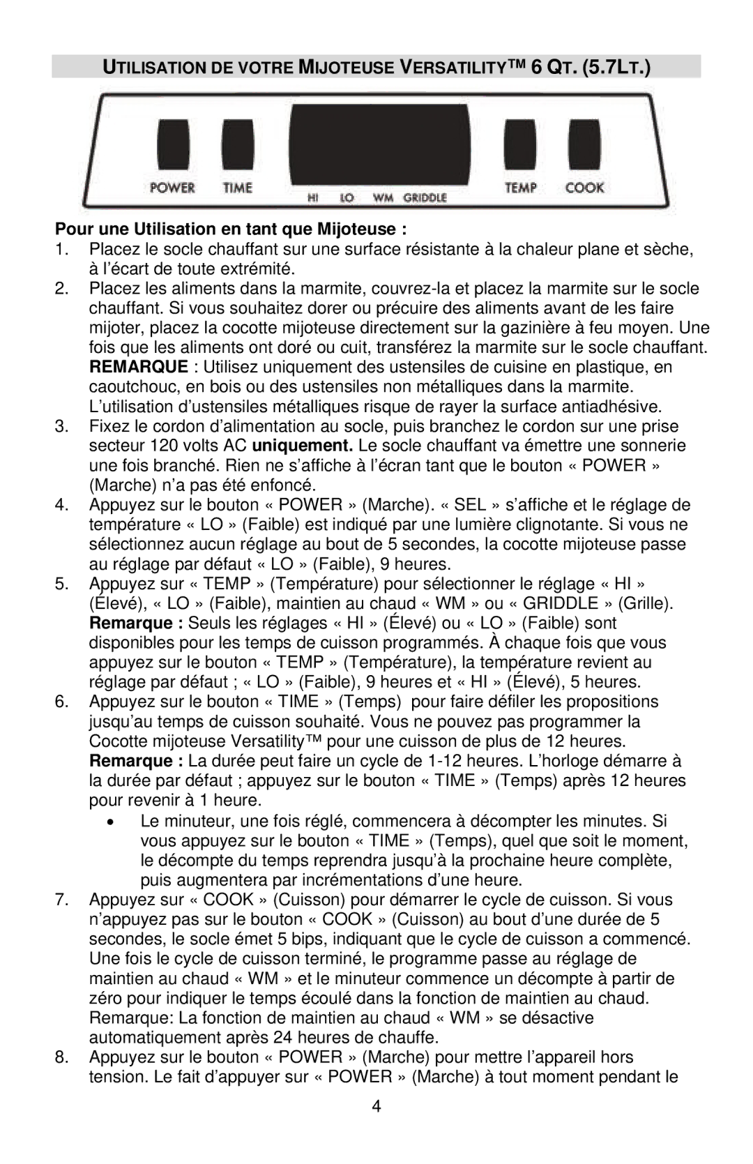 West Bend 6 QT instruction manual Pour une Utilisation en tant que Mijoteuse 