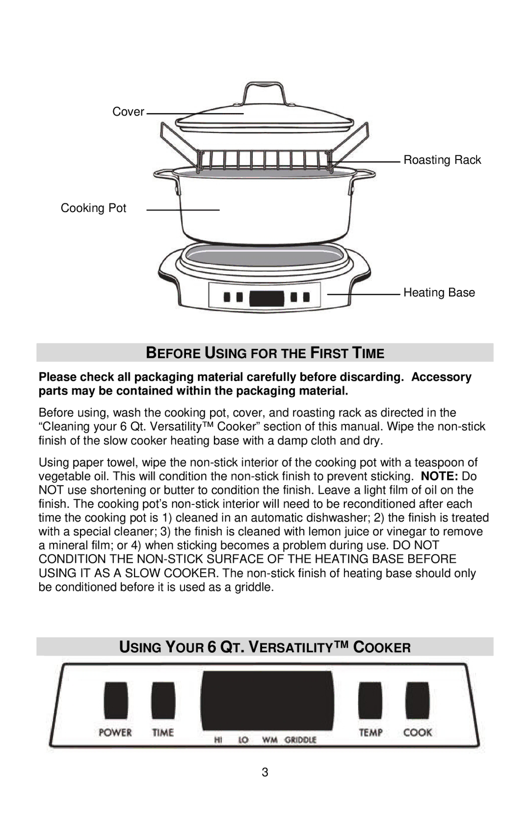 West Bend instruction manual Before Using for the First Time, Using Your 6 QT. Versatility Cooker 