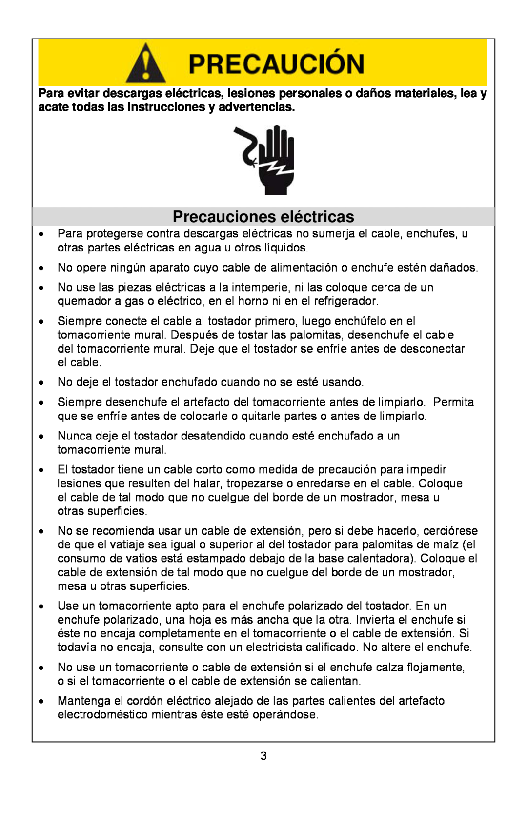 West Bend 8 quart, 6 quart instruction manual Precauciones eléctricas 